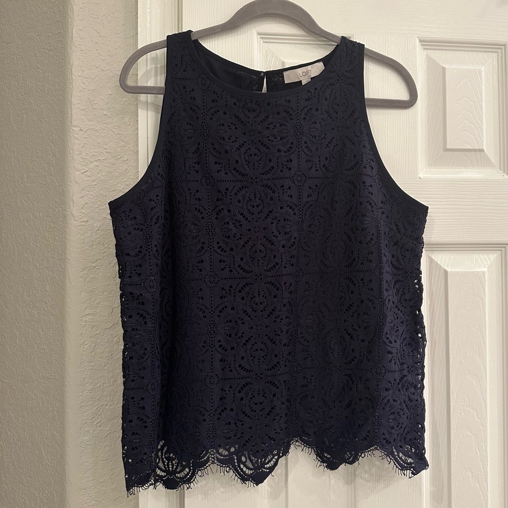 LOFT navy blue lace tank top